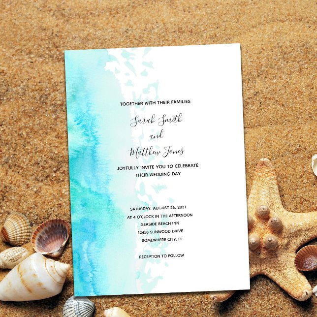 Modern Beach Watercolor Design Wedding Invitation (Creator Uploaded)