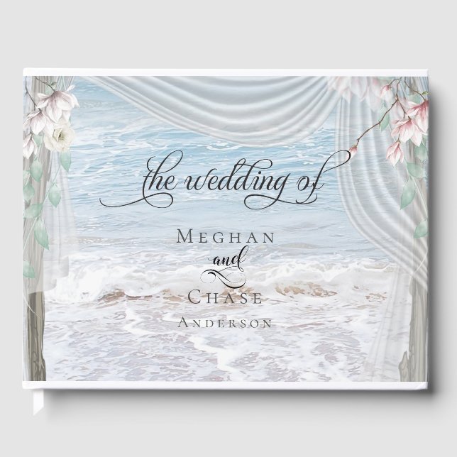 Modern Beach Waves Driftwood Arbor Guest Book (Front)