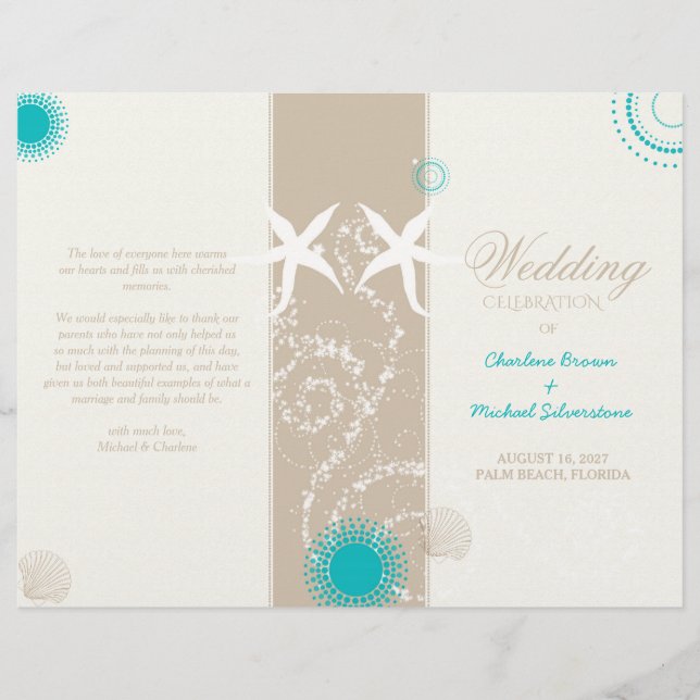 Modern Beach Wedding Celebration Bi Fold Program (Front)