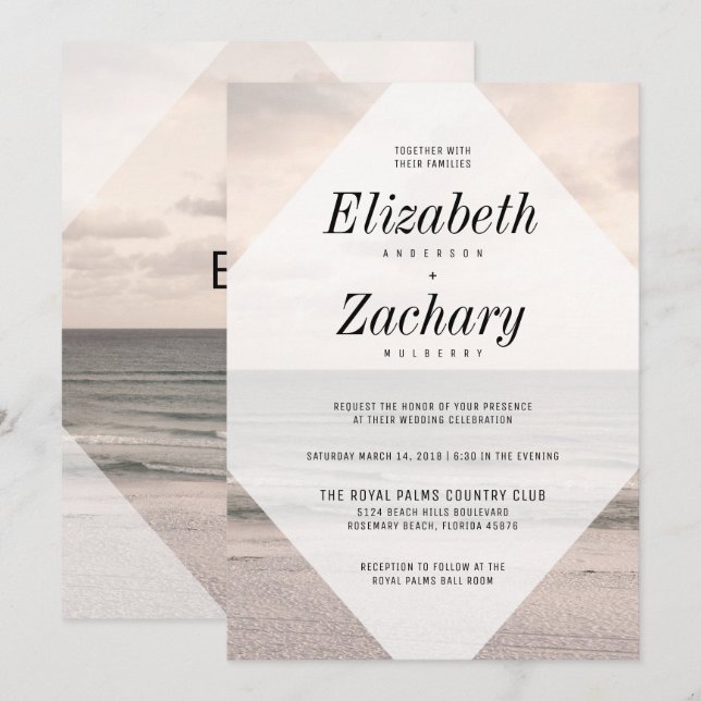Modern Beach Wedding Diamond Invitation (Front/Back)