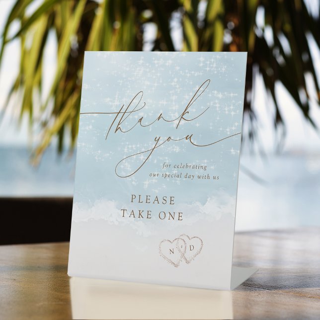 Modern Beach  wedding favours please take one Pedestal Sign (Modern Beach wedding favors please take one Pedestal Sign)