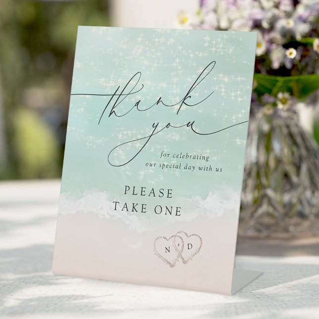 Modern Beach  wedding favours please take one Pedestal Sign (Modern Beach wedding favors please take one Pedestal Sign)