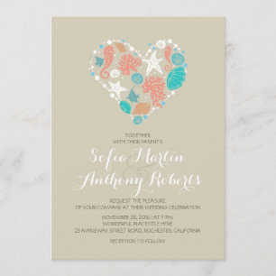 modern beach wedding invitation sea heart