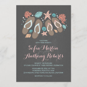 modern beach wedding invitation with flip flops