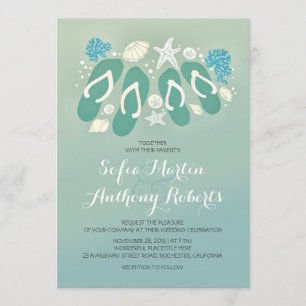 modern beach wedding invitation with flip flops