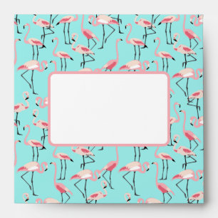 Modern Beach Wedding Pink Blue Flamingo Envelope