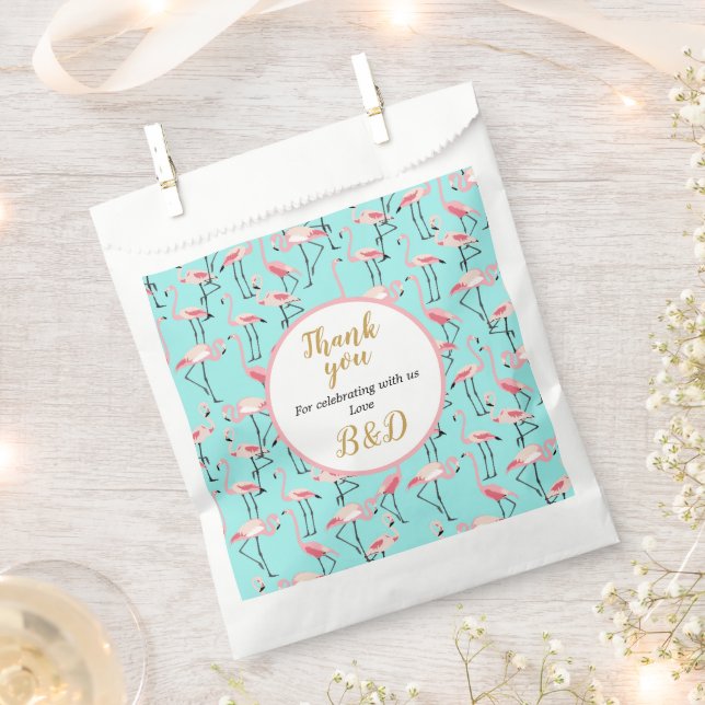 Modern Beach Wedding Pink Blue Flamingo Favour Bags (Clipped)