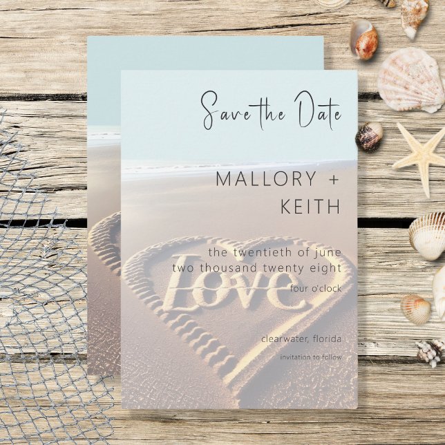 Modern Beach with Heart Vellum Style Wedding Save The Date (Creator Uploaded)