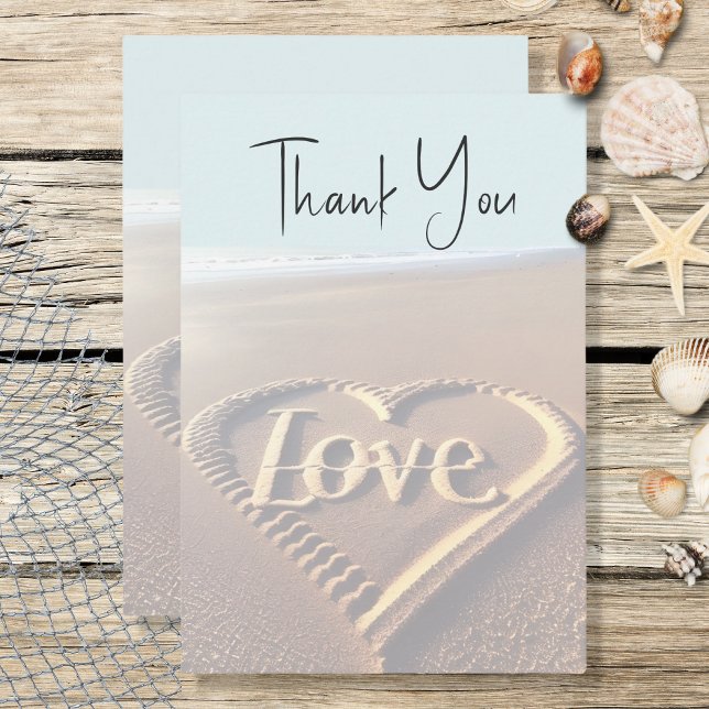 Modern Beach with Heart Vellum Style Wedding Thank You Card (Creator Uploaded)