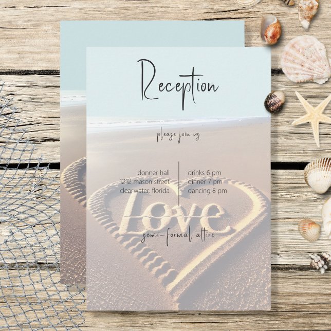 Modern Beach with Heart Vellum Wedding Reception Enclosure Card (Creator Uploaded)