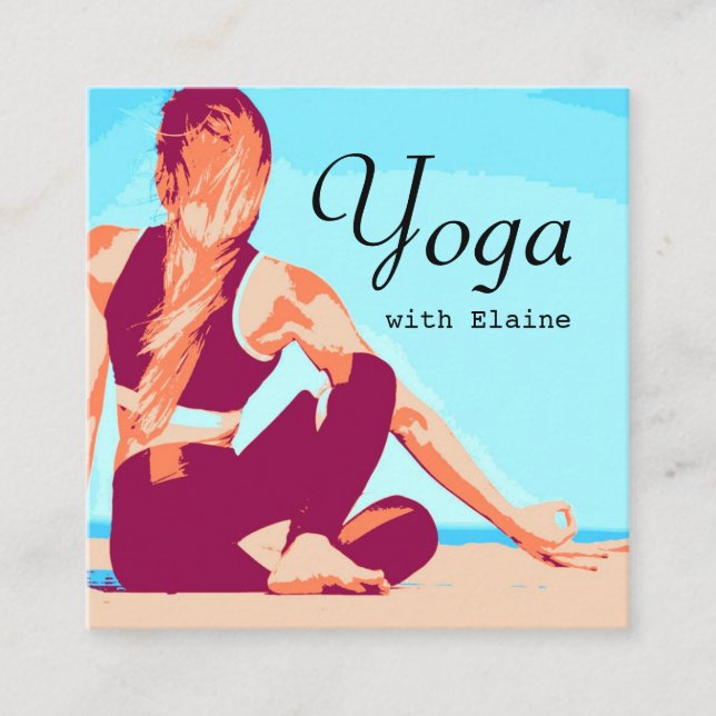 Modern Beach Yoga Instructor Female Pose Square Business Card (Front)