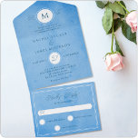 Modern Beachy Ocean Blue Summer Wedding All In One Invitation<br><div class="desc">This all in one wedding design features a circle monogam with simple, elegant typography on a distressed, beachy blue background. Click the customise button for more flexibility in modifying the text. Variations of this design, different paper types, as well as coordinating products are available in our shop, zazzle.com/store/doodlelulu. Contact us...</div>