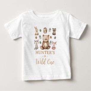 Modern Bear Woodland Wild One 1st Birthday Baby T-Shirt