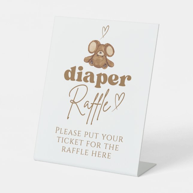 Modern Bearly Wait Baby Shower Diaper Raffle  Pedestal Sign (Front)