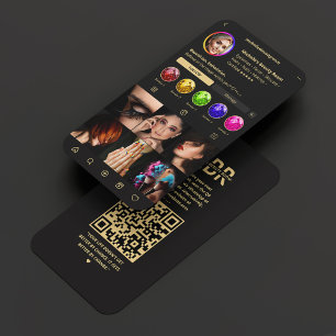 Modern Beautician Monogram Black Gold Instagram Business Card