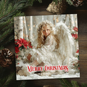 Modern beautiful angel red and gold trendy greetin holiday card
