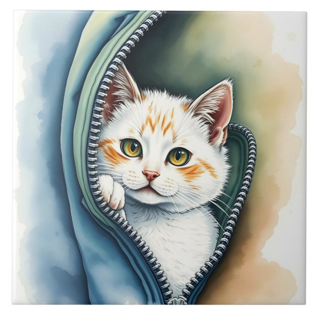 Modern Beautiful Cute Watercolor Cat Collection Tile (Front)