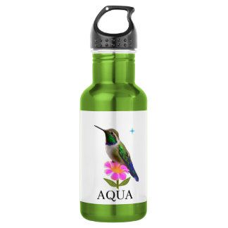 Modern Beautiful Hummingbird with Flower on White 532 Ml Water Bottle