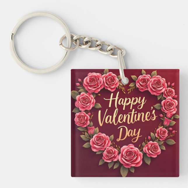 Modern Beautiful Luxury Floral Love Collection Key Ring (Front)