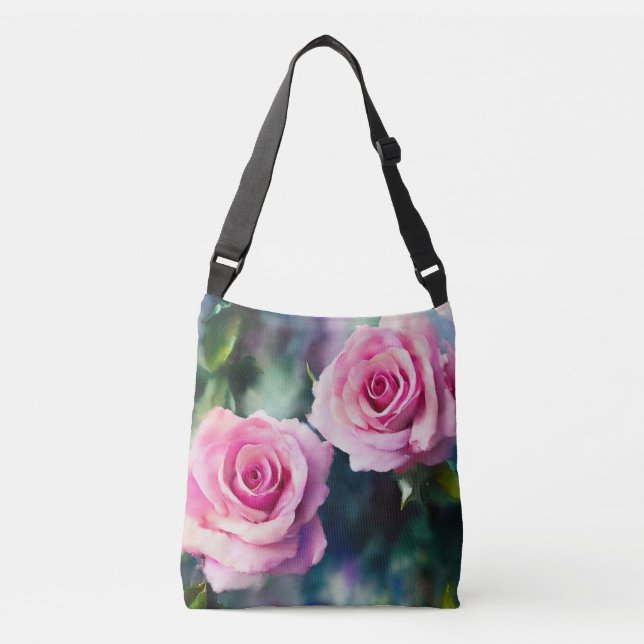 Modern Beautiful Watercolor Pink Roses Collection Crossbody Bag (Front)