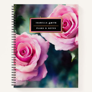 Modern Beautiful Watercolor Pink Roses Collection Notebook