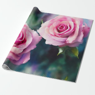 Modern Beautiful Watercolor Pink Roses Collection Wrapping Paper