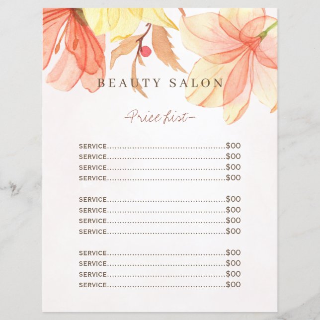 Modern beauty hair salon elegant price list flyer (Front)