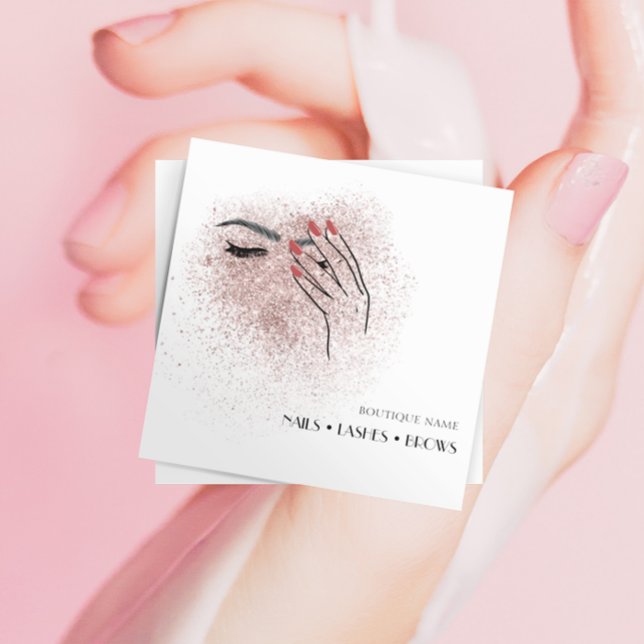 Modern Beauty Logo Nails Eyelashes Brows  Square Business Card (Creator Uploaded)