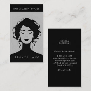Modern Beauty Makeup Hair Nails Black Off White Business Card