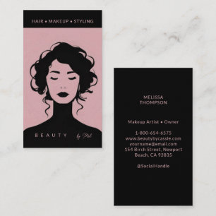 Modern Beauty Makeup Hair Nails Blush Pink Black Business Card