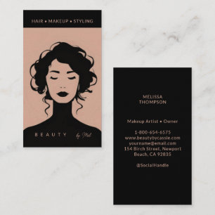 Modern Beauty Makeup Hair Nails Peach Pink & Black Business Card