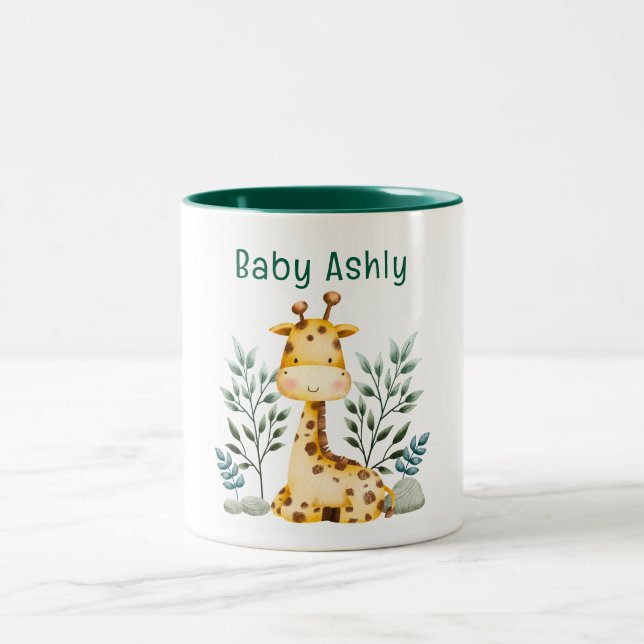 Modern Beauty Orange Giraffe With Name Coffee Mug (Center)