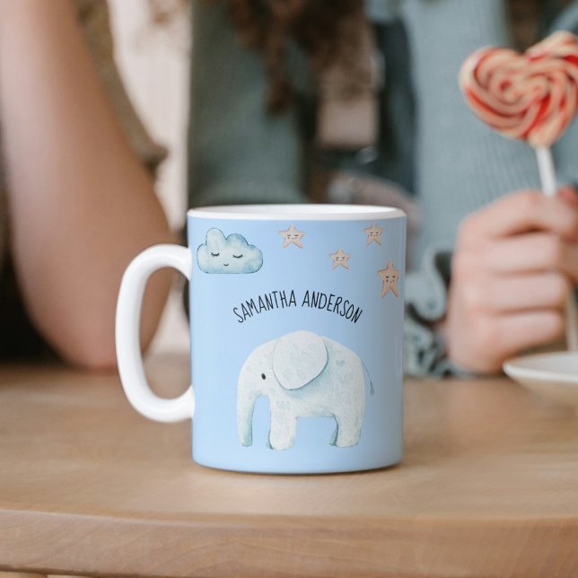Modern Beauty Pastel Blue Elephant & Stars Kid Coffee Mug (Creator Uploaded)