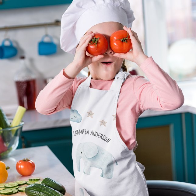 Modern Beauty Pastel Blue Elephant & Stars Kid Kids Apron (Creator Uploaded)