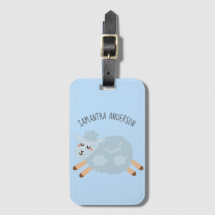 Modern Beauty Pastel Blue Sheep And Kid Name Luggage Tag