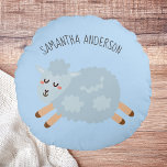 Modern Beauty Pastel Blue Sheep And Kid Name Round Cushion<br><div class="desc">Modern Beauty Pastel Blue Sheep And Kid Name</div>