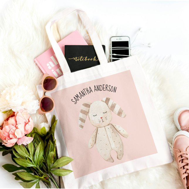 Modern Beauty Pastel Pink Bunny With Name Tote Bag (Creator Uploaded)