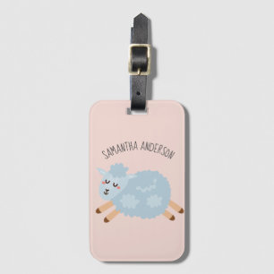 Modern Beauty Pastel Pink Sheep And Kid Name Luggage Tag