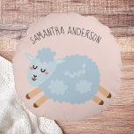 Modern Beauty Pastel Pink Sheep And Kid Name Round Cushion<br><div class="desc">Modern Beauty Pastel Pink Sheep And Kid Name</div>