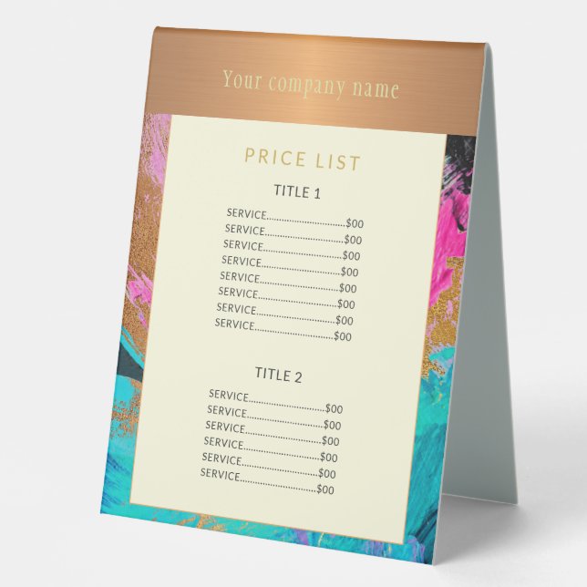 Modern beauty salon abstract copper gold pricelist (Front)