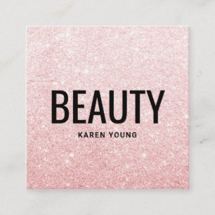Modern beauty salon chic blush pink glitter makeup square business card