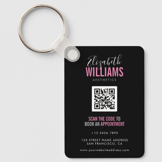 Modern Beauty Salon QR Code Loyalty Business Card Key Ring (Front)