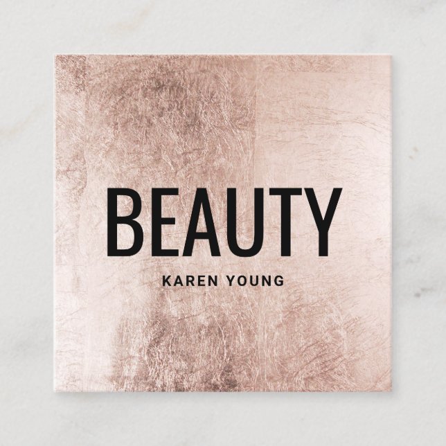Modern beauty salon rose gold foil makeup artist square business card (Front)