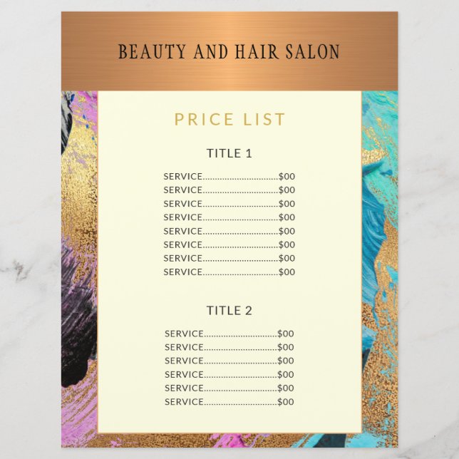 Modern beauty salon service menu promotional flyer (Front)