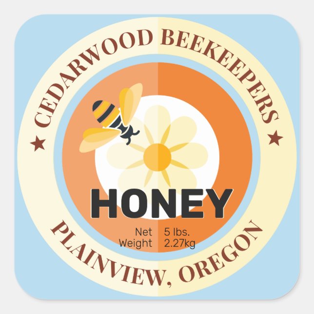 Modern Bee and Flower Ivory Honey Jar Square Sticker (Front)