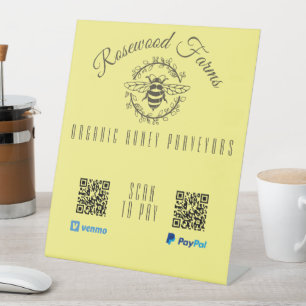 Modern Bee Wreath QR Code Payment   Pedestal Sign