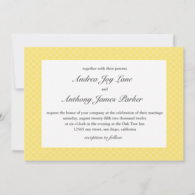 Modern Beehive Wedding Invitation in yellow (Front)