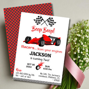Modern beep beep red race sports car 2nd birthday invitation
