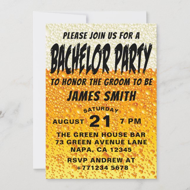Modern Beer Background Bachelor Party Invitation (Front)