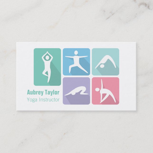 Modern Beginner Poses in Yoga Freelance Trainer Business Card (Front)